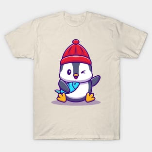 Cute Penguin With Fish T-Shirt